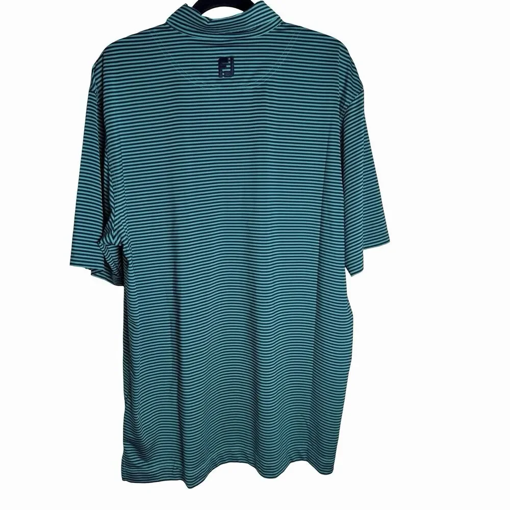 FootJoy Polo Men XLarge Green Blue Striped Performance Stretch Golf Short Sleeve